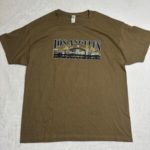 Los Angeles California City of Angels Skyline T-Shirt Hanes Men's XL Brown